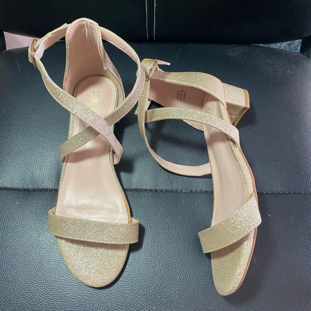 Girls Glitter Strappy Dress Sandals - Gold